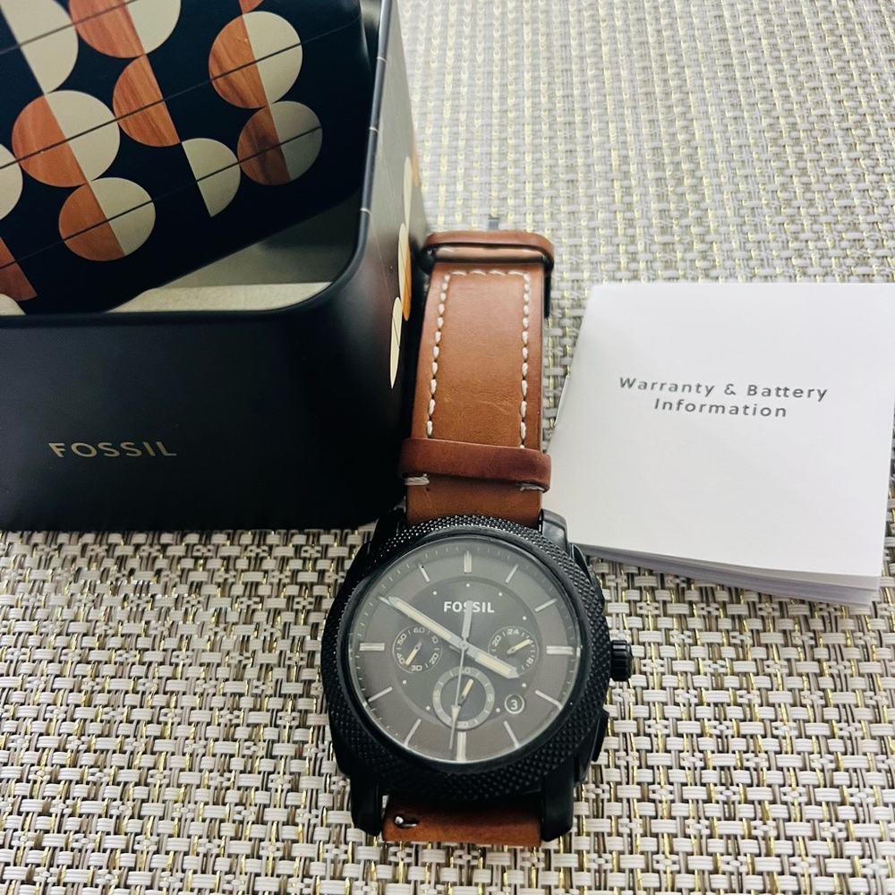 Fossil Black Dial with Brown Leather Strap Watch